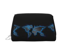 World Map Printed Beauty Pouch, Large Makeup Holder with Built-in Sponge Protection for Home and Trip
