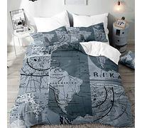World Map Printed Duvet Cover Set for Single Double King Bed, Morbuy 3D Bedding Sets Boy Girl Bedroom Microfiber Duvet Set Quilt Case with Pillowcases (Dark gray,135x200cm)