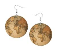 World Map Printed Round Earrings For Women, 1 Pair Lightweight Leather Pierced Earrings Set Trendy Jewelry Gifts For Women Girls