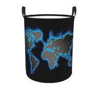 World Map Printed Round Foldable Laundry Hamper With Handles, 38.1l/62.8l Large Waterproof Oxford Cloth Storage Basket Collapsible Dirty Clothes Bin For Bedroom, Bathroom, Dorm & Travel