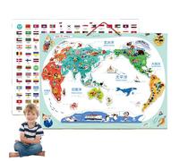 World Map Puzzle, 16x12 Inch Magnetic Educational Puzzles with Geography Handbook, Hanging World Map for Kids Puzzle