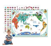 World Map Puzzle, 16x12 Inch Magnetic Educational Puzzles with Geography Handbook, Hanging World Map for Kids Gifts