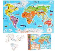 World Map Puzzle, 200 Piece World Jigsaw Puzzle, Educational & Learning Map Jigsaw Puzzle, Jigsaw Puzzles For Adults And Kids, Jigsaws Puzzles for 3 4 5 6 7 8 9 10 Year Olds Boy Girl Gifts