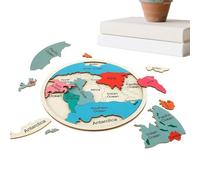 World Map Puzzle & Colorful Puzzle Map,Wooden Continents Shape Matching Toy, Safe For Sensitive Skin, Spatial Awareness & Logical Thinking, For Children, Preschool, Kindergarten, Home Classroom