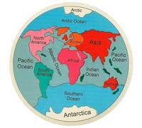 World Map Puzzle with Continents & Oceans 12 Inch Round Wooden World Map Interactive Jigsaw Puzzle for Kids Learning Educational Toy Gift for Boys & Girls Wooden