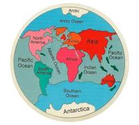 World Map Puzzle with Continents & Oceans 12 Inch Round Wooden World Map Interactive Jigsaw Puzzle for Kids Learning Educational Toy Gift for Boys & Girls Jigsaw