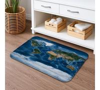World Map Quick Dry Bath Mat, Oceanic Blue Planet Absorbent Non Slip Shower Mat, Decorative Flannel Washable Bath Rugs for Bathroom Toilet Restroom 16x24 Inch