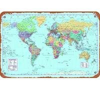 World Map Reference Chart Metal Tin Signs Room Stuff Wall Decor Sign 8x12 Inch