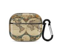 World Map Retro Bluetooth Earbuds Case Cover Full Body Shockproof Protection Hard Case Support Wireless Charging with Keychain Personalized Gift for AirPods 3