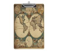 World Map Retro Clipboard Colorful Sturdy Acrylic Clipboard Decorative Clip Board with Metal Clip Cute Plastic Clipboards A4 for Nurses Office（Standard Size 8.5" X 12.5"）