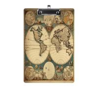 World Map Retro Clipboard Colorful Sturdy Acrylic Clipboard Decorative Clip Board with Metal Clip Cute Plastic Clipboards A4 for Nurses Office（Standard Size 8.5" X 12.5"）