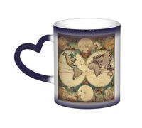 World Map Retro Coffee Mug with Handle 11 Oz, Color Changing Cups In The Sky, Heat Sensitive Magic Funny Art Mug, Unique Coffee Tea Cup Porcelain Mugs Gift for Women Men Blue