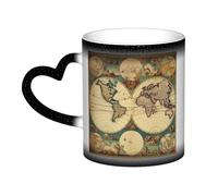 World Map Retro Coffee Mug with Handle 11 Oz, Color Changing Cups In The Sky, Heat Sensitive Magic Funny Art Mug, Unique Coffee Tea Cup Porcelain Mugs Gift for Women Men Black