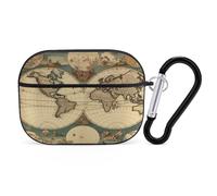 World Map Retro Earbuds Organizer Shockproof Protective Airpods Pro Cover with Carabiner Clip Anti Fall Carrying Earphone Case Cover for Airpods Pro 2nd Generation Black