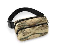 World Map Retro Fanny Pack Belt Bag with Adjustable Strap Fashion Waist Bag for Outdoor Sports Hiking, white, 20x13cm, Full Printed Waist Bag