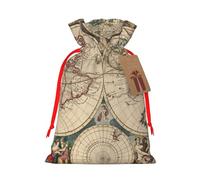 World Map Retro Gift Bag with Handles and tag, Holiday Decoration, for Christmas, Birthday, Wedding - (S)