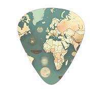 World Map Retro print Celluloid Guitar Plectrums for Acoustic Guitar Bass,Guitar Picks with Organizer Box