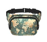 World Map Retro Print Fashion Waist Packs Square Layer Waist Bag Black Belt Bag with Adjustable Strap, Black, One Size
