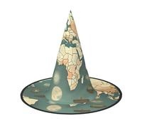 World Map Retro Print Halloween Witch Hat Carnival Costume Accessory Foldable Lightweight Cap Festivals