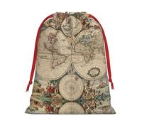 World Map Retro Print Plush Gift Bags With Drawstring, Reusable Gift Wrap For Christmas, Wedding, Party -Size M