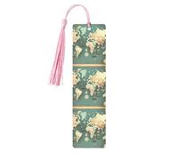World Map Retro Print Wooden Bookmarks with Tassels, Wood Book Markers for Book Lovers, Teachers & Present
