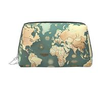 World Map Retro Printed Beauty Pouch, Large Makeup Holder with Built-in Sponge Protection for Home and Trip