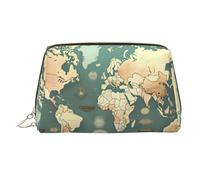 World Map Retro Printed Beauty Pouch, Large Makeup Holder with Built-in Sponge Protection for Home and Trip
