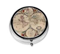 World Map Retro This Small, Round, Three-Compartment Travel Pill Box is Perfect for Storing Daily medications, Vitamins, and on-The-go.