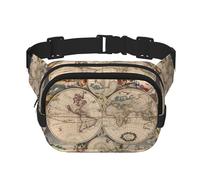 World Map Retro Unisex Adjustable Waist Square Double Layer Waist Pack for Outdoor Activities Travelling Running Hiking