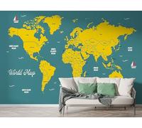 World Map Sailboat Wall Mural, Self-Adhesive Peel & Stick Wallpaper, Architecture Sail Design Photo Wallpaper for Living Room & Bedroom (150x100 cm), F-224