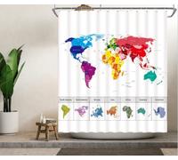 World Map Shower Curtain Education Fun Colorful Geography World Map with Countries Capital City Name for Bathroom Decoration Sets, 71 x 71 inches Fabric with Hooks,White Blue Yellow