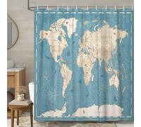 World Map Shower Curtain, Map of The World with National Educational Fabric Shower Curtains Set for Bathroom, Geography Educational Fabric Bathroom Shower Curtain with Hooks, Kids Bathroom70X70IN