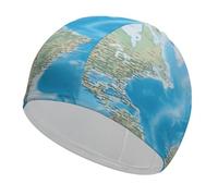 World Map Swim Cap - Waterproof Swimming Cap with Long Hair, Unisex Adult Swim Hat for Pool/Surfing