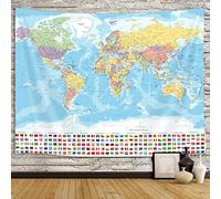 World Map Tapestry Wall Hanging, Educational Wall Tapestry for Boys Girls Kids - Room Decor (60X40")