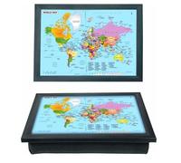 World Map Theme Large Wooden Lap Tray With Cushioned Bean Bag Brakfast, Dinner Laptop, TV, Food, Serving Tray (GREY)