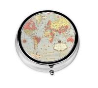 World Map This Small, Round, Three-Compartment Travel Pill Box is Perfect for Storing Daily medications, Vitamins, and on-The-go.
