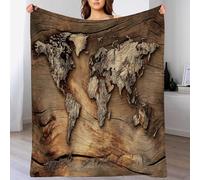 World Map Throw Blanket 100 x 150 cm Vintage Wooden Flannel Fluffy Fleece Blanket Soft Lightweight Warm Blankets and Throws for Bed Sofa and Couch a-1107