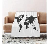World Map Throw Blanket 200 x 200 cm White Flannel Fluffy Fleece Blanket Soft Lightweight Warm Blankets and Throws for Bed Sofa and Couch a-6184
