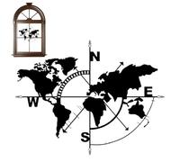 World Map Wall Art Decor - Metal Silhouette Ornament Compass Design | Home Decoration | Educational World Map Landmarks For Kids Early Learning,