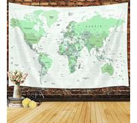World Map Wall Art for Kids, Educational Tapestry with Countries, Major Cities, Asia, Europe, America, Africa, Japan - 60x40 Inch (Green)