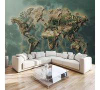 World Map Wall Mural 3D Effect North and South Earth Non-Woven Self-Adhesive Wallpaper Living Room Bedroom Home Decor TV Background Large Art Wall Painting 150x100 cm