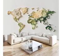 World Map Wall Mural 3D Effect North and South Earth Non-Woven Self-Adhesive Wallpaper Living Room Bedroom Home Decor TV Background Large Art Wall Painting 400x280 cm