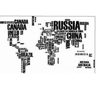 World Map Wall Sticker Country Name Wall Sticker Decal in Words-Large Text World Map Stickers for Home or Office Decor