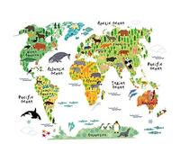 World Map Wall Sticker Vinyl Wall Decal Animal Cartoon Wall Stickers for Kids Rooms