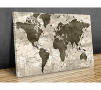 World Map Wall Textured Sepia Framed Canvas Print Art wall framed, canvas print home decor wall art print (30x20 in (75cm x 50cm))
