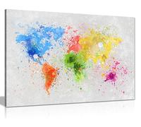 World Map Watercolour Explosion Canvas Wall Art Picture Print (30X20)