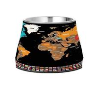 World Map with Diverse Tints Feed Dog Bowl Elevated Stainless Steel Raised Cat Bowls for Slow Feed Cats Comfort Feeding
