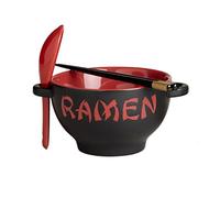 World Market Japanese Ceramic Ramen Bowl Set - 4 Piece Red Dragon Noodle Bowl with Soup Spoon and Chopstick - Soup Bowls for Noodle Soup, Ramen, Udon, Miso, Thai, Curry, Soba, Pho Soup - 17 Ounce
