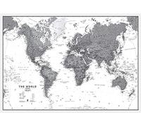World Medium Black & White Political Wall Map Laminated