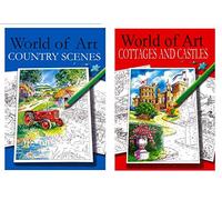 World of Art A4 Adult Colouring Books, Cottages & Castles + Country Scenes - Set of 2